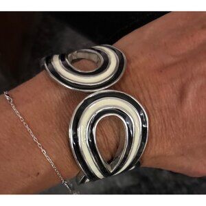 Vintage Silver & Black Abstract Design Bangle Bracelet Statement Piece